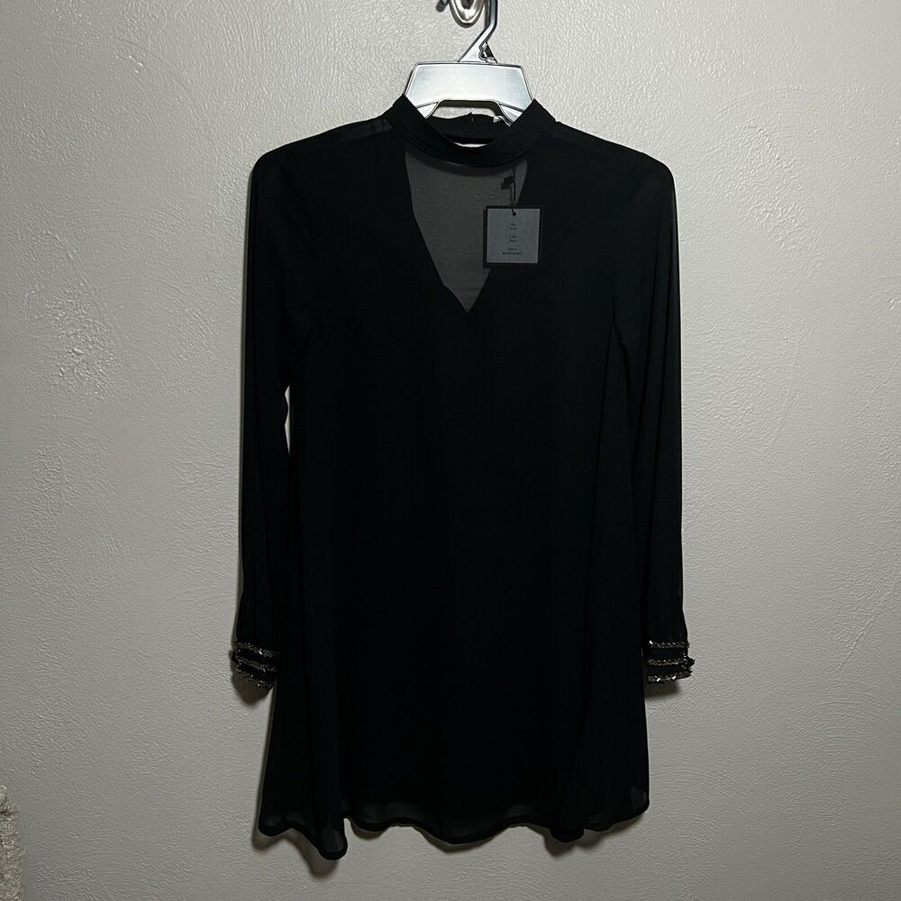 R+J Romeo And Juliet Couture Womens Sheer Black Knee Length Dress Sz S